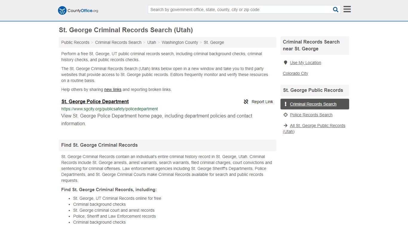 St. George Criminal Records Search (Utah) - County Office